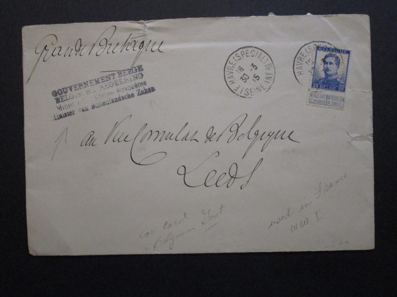 Belgium Used in France 1915 Cover to UK / Sm Side Tear / Corner Crease - Z7143