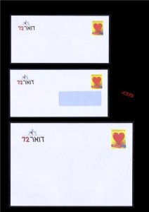 ISRAEL 2023 POSTAL 3 PREPAID COVERS DOAR 72 WITH PRINTED STAMP LOVE COVERS MNH