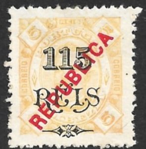 ZAMBEZIA 1914 115r on 5r w REPUBLICA Overprint Issue Sc 73 MNGAI