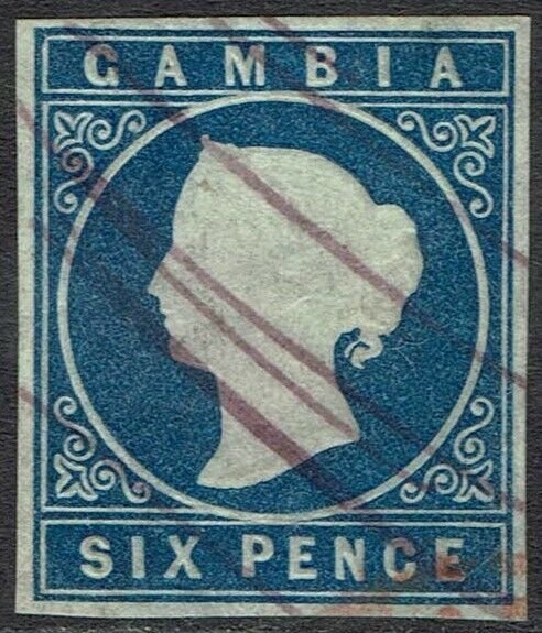 GAMBIA 1874 QV CAMEO 6D IMPERF WMK CROWN CC PEN CANCEL