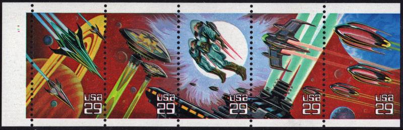 SC#2741-45 29¢ Space Fantasy Pane of Five: Never Folded (1993) MNH