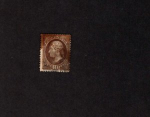 USA used 10 cent brown Thomas Jefferson stamp 1870 Scott # 150