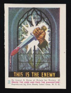 US Vintage WWII Patriotic Poster Stamp  This is the Enemy M OG NH