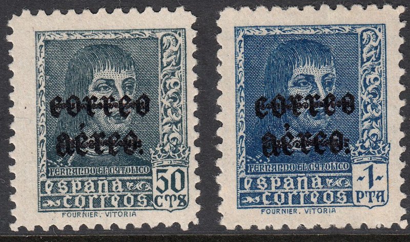 1938 SPAIN FERNANDO CATHOLIC VARIETY (ED.845hcc-846hcc) MNH VF