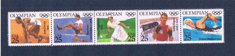 #2496-2500  MNH OG strip of 5 Olympians  Free S/H