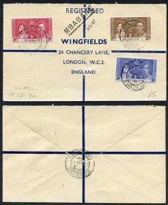 Swaziland 1937 Coronation on a Cover