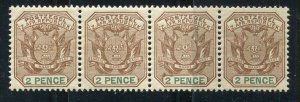 SOUTH AFRICA TRANSVAAL; 1896 classic Coat of Arms Mint MNH issue 2d. STRIP 4