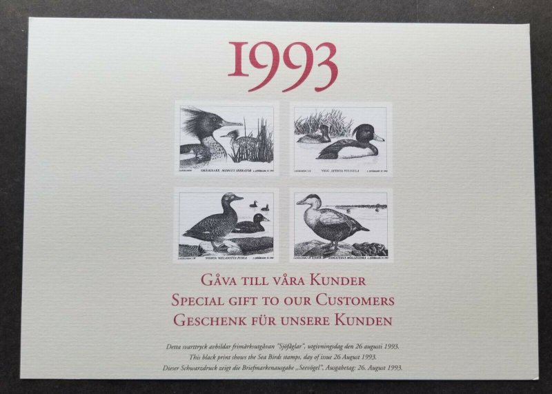 *FREE SHIP Sweden Sea Birds Black Print 1993 Duck  (souvenir sheet) MNH *card