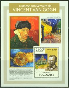 TOGO 2013 160th BIRTH ANNIVERSARY OF VINCENT VAN GOGH   S/S MINT NH