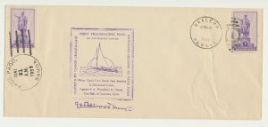 HAWAII-PAGO PAGO 1939 1sT TRANS PACIFIC OUTRIGGER CANOE MAIL, SIGNED BY CAPT. 