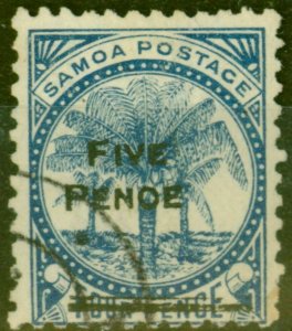 Samoa 1893 5d on 4d Blue SG67var PENOE Error Fine Used Un-listed Rare