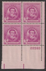 US 886 Famous Americans Artists Augustus Saint-Gaudens 3c plate block 4 MNH 1940