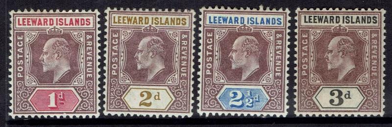 LEEWARD ISLANDS 1902 KEVII 1D 2D 21/2D 3D WMK CROWN CA