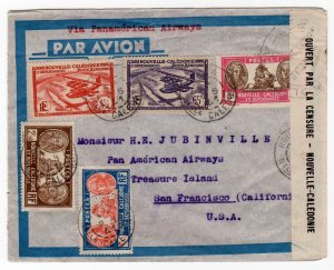 New Caledonia 65c, 1.75fr, 2.50fr, 3fr, 4.50fr clipper airmail PAA Calif. 1941