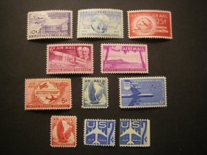 Scott C42 - C52, MNH Airmail Mini-collection of singles, Beautiful Group