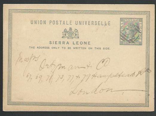 SIERRA LEONE 1889 1½d postcard commercially used to London.................56998