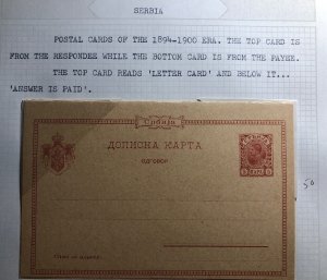 Mint Serbia Stationery Reply Postcard 5 Cents 1894  Universal Postal Union