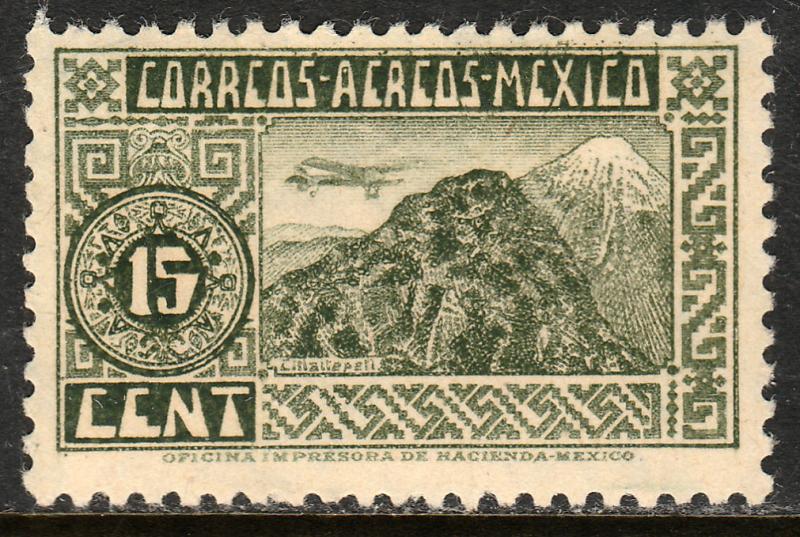 MEXICO C135, 15c 1934 DEFINITIVE ORIZAVA VOLCANO. UNUSED, VLH OG. F-VF.