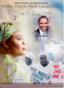 UGANDA 2013 NOBEL PEACE WINNERS AFRICAN ORIGIN BARACK OBAMA S/SHEET MINT NH