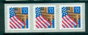 USA 1996 Sc#2915A 32c Flag over Porch Coil Str 3 PN#11111 Die cut 9.8 MUH lot...