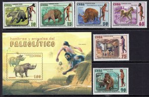 Cuba 2008 - Prehistoric man - Dinosaurs - Animals - MNH Set + Souvenir Sheet