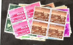 INDIA #302-15 MINT BLOCKS FVF OG NH Cat $164