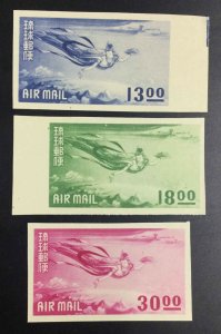 MOMEN: RYUKYU ISLANDS #C4P5-C6P5 1951 PROOF ON OFF WHITE PAPER LOT #63348