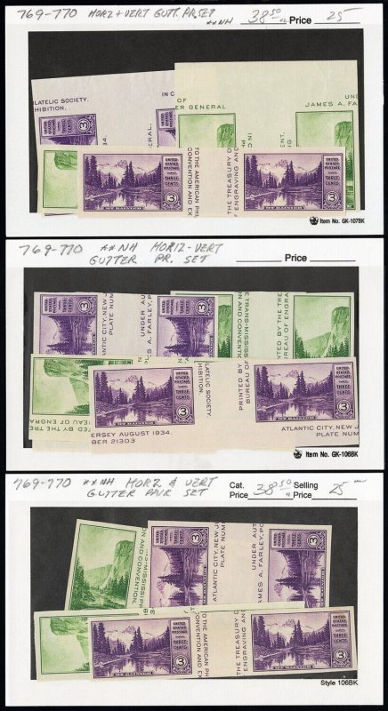 US Stamps # 769-70 MNH XF Lot Of 9 Gutter Pair Sets (36 Pairs) Scott Value $346