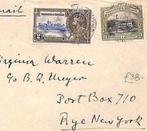 ZZ92 TRINIDAD & TOBAGO 1935 *Silver Jubilee* Mixed Franking Commercial Cover USA