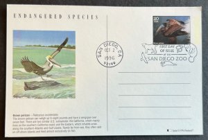 ENDANGERED BROWN PELICAN #3105H OCT 2 1996 SAN DIEGO CA FIRST DAY COVER BX3-2