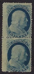 US Scott #24 Mint Vertical Pair NH OG (D) Ave-Fine with APS cert 2022