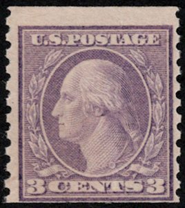 US #493 F/VF mint never hinged, fresh color, faint bend, Fresh!