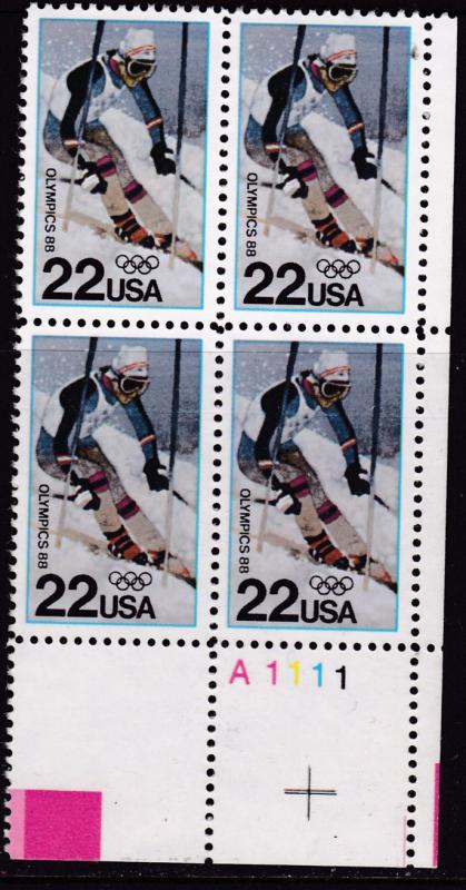 United States 1988 Winter Olympics SKIING  Plate Number Block  VF/NH