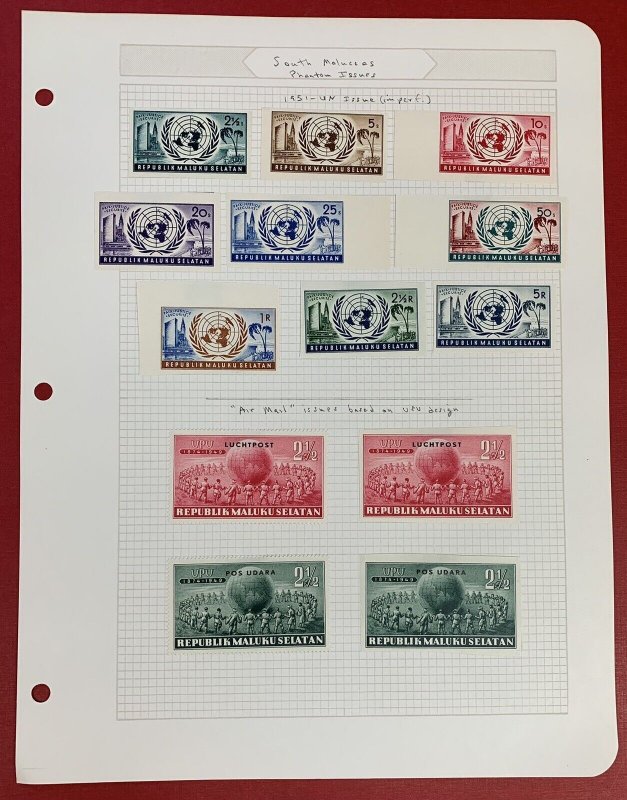 South Moluccas - 1950-1954, Collection of 136 Stamps on 9 Pages, Mint, Hinged