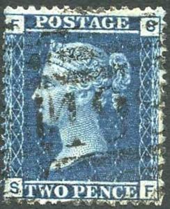 SG45 2d Blue (SF) Plate 12 Fine used Cat £140