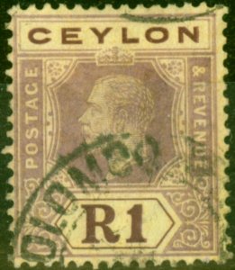 Ceylon 1923 1R Purple Pale Yellow SG354 Good Used Stamp