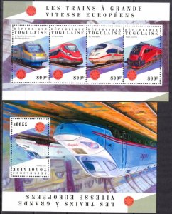 Togo 2018 European Speed Trains sheet + S/S MNH