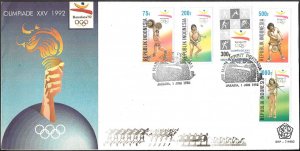 Indonesia Barcelona Olympic Games FDC Cover 1992. Tennis Badminton Archery