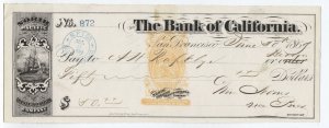 1869 Bank of California Check RN-B17 revenue imprint [6569.5]