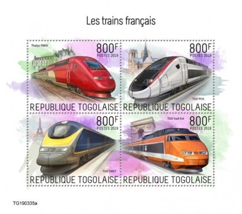 Togo - 2019 French Trains - 4 Stamp Sheet - TG190335a