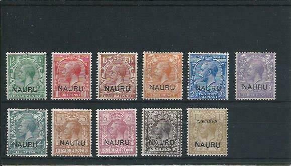 NAURU 1916-23 SET OF ELEVEN (1s VALUE SPECIMEN) MM SG 1/12 CAT ~£225