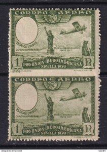 Spain 1930 Air Post 1p Lindberg Head ERROR Pair MNH 15598