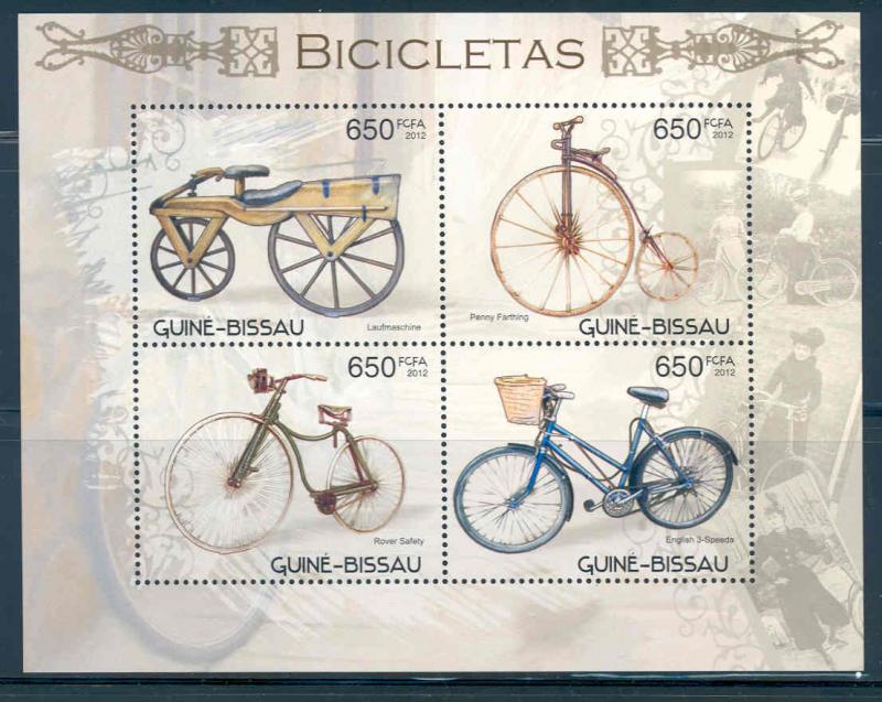 GUINEA BISSAU 2012 TRANSPORTATION BICYCLES SHEET OF FOUR STAMPS