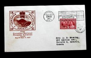 Canada #233 Cover 1st. Canadian National Philatelic Exhibition 1937 Slogan