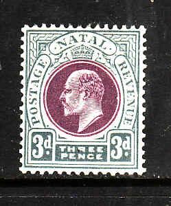 Natal-Sc #86-unused hinged 3p gray & red violet-KEVII-1902-3-