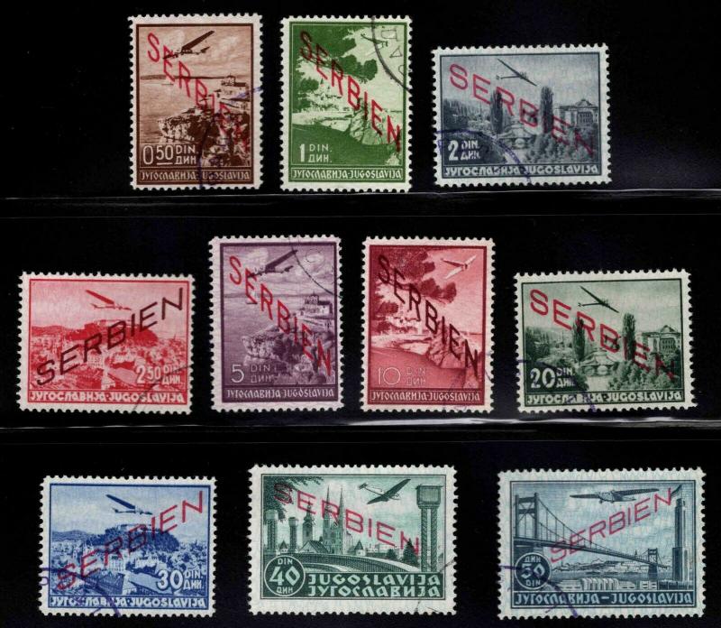 Serbia WW2 German Occcupation Airmail set Scott 2NC1-10 CV $3,125