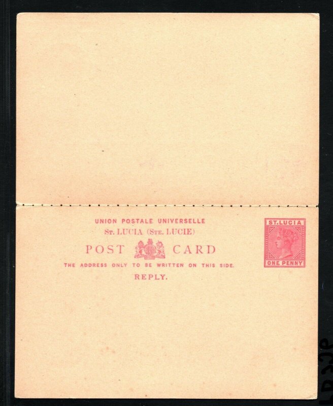 ST LUCIA QV Stationery Intact Reply Card Germany Ulm 1896 {samwells-covers}PB356