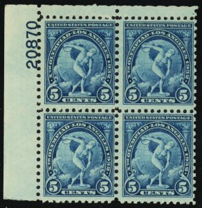 719, Mint NH 5¢ Plate Block of Four CV $25.00
