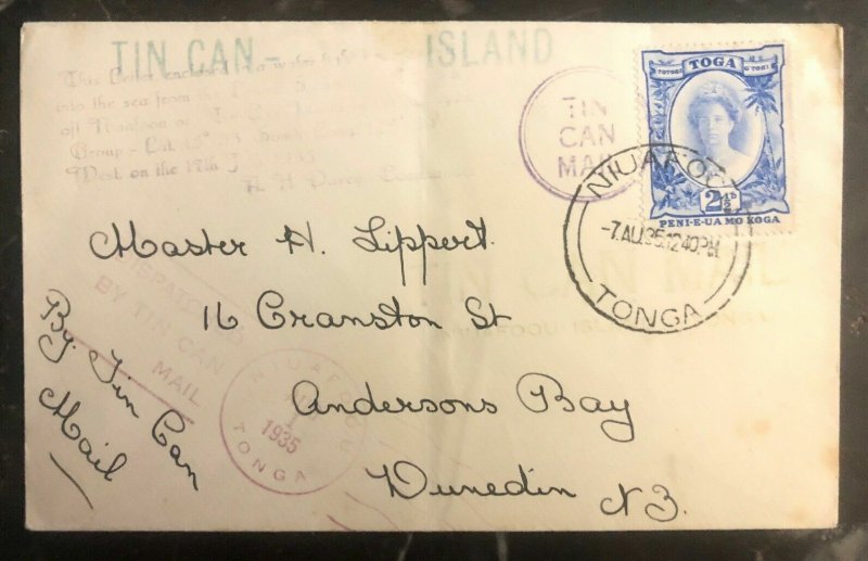 1935 Niuafoou Tonga Toga Tin Can Canoe Mail Cover to Dunedin Zealand