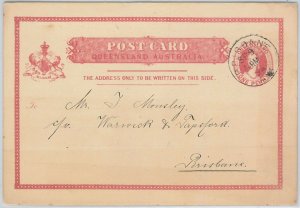51778 - AUSTRALIA : QUEENSLAND - POSTAL HISTORY - STATIONERY CARD Local Use 1894